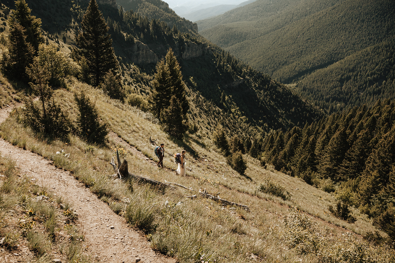 Couple hiking during their Oregon wedding