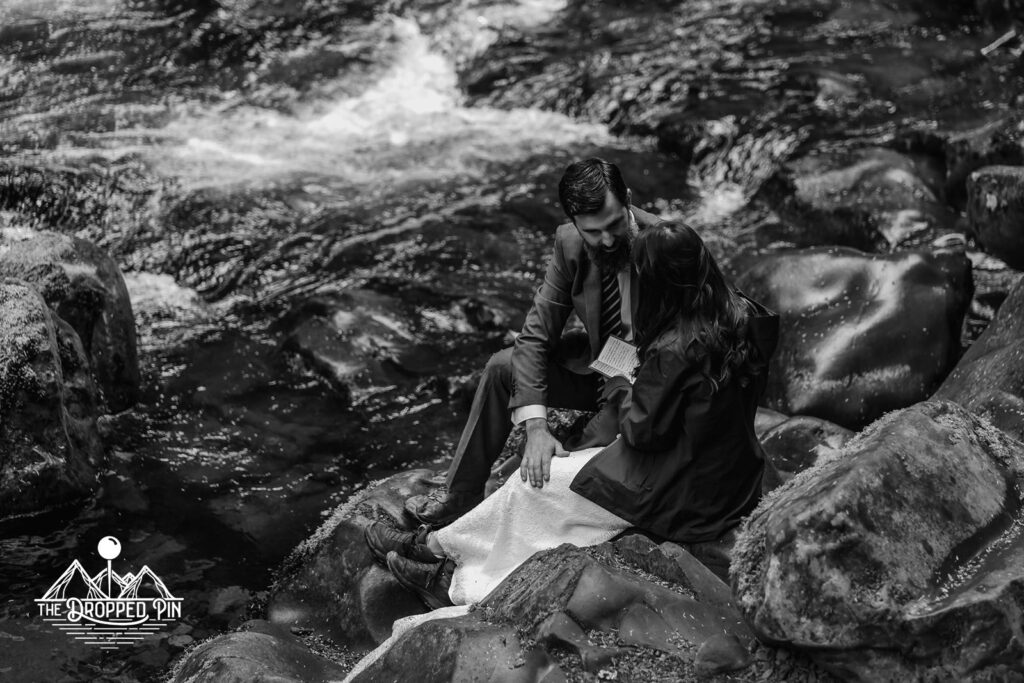 Couple embraces as they exchange vows during their Washington Elopement